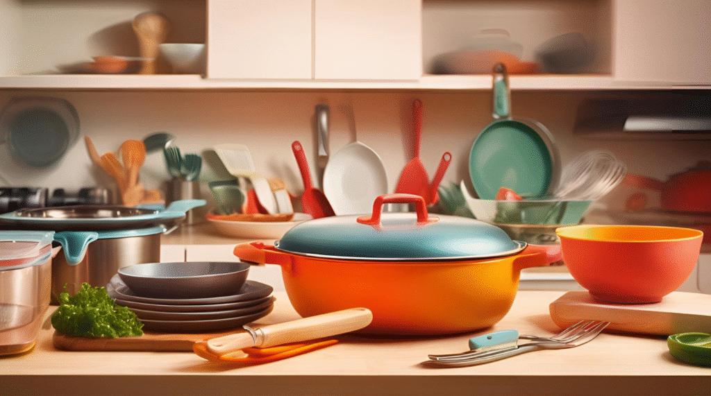 Kitchen essentials buying guide with cookware, utensils, appliances, and storage must-haves.
